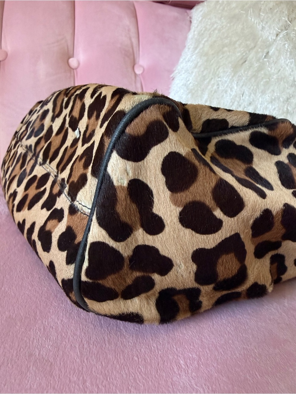 💯Auth! Henri Bendel Calf Hair Leopard Chain Handle Shoulder Bag Blk Leather Trim - Picture 12 of 16